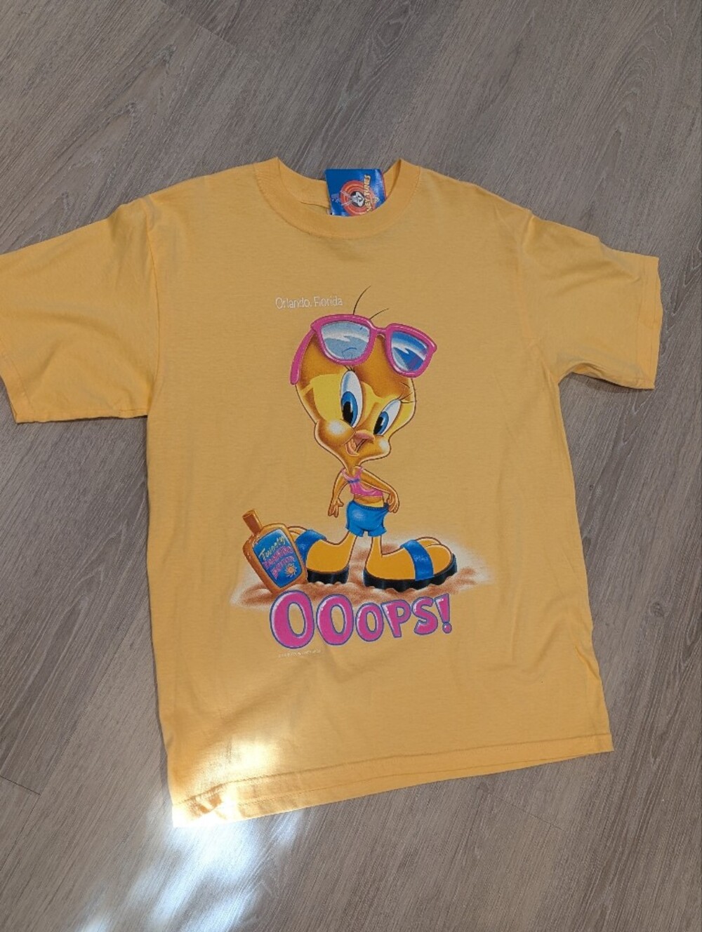 vintawg Warner Bros. Yellow Tweety 'Ooops!' Graphic Tee with Pink Accents